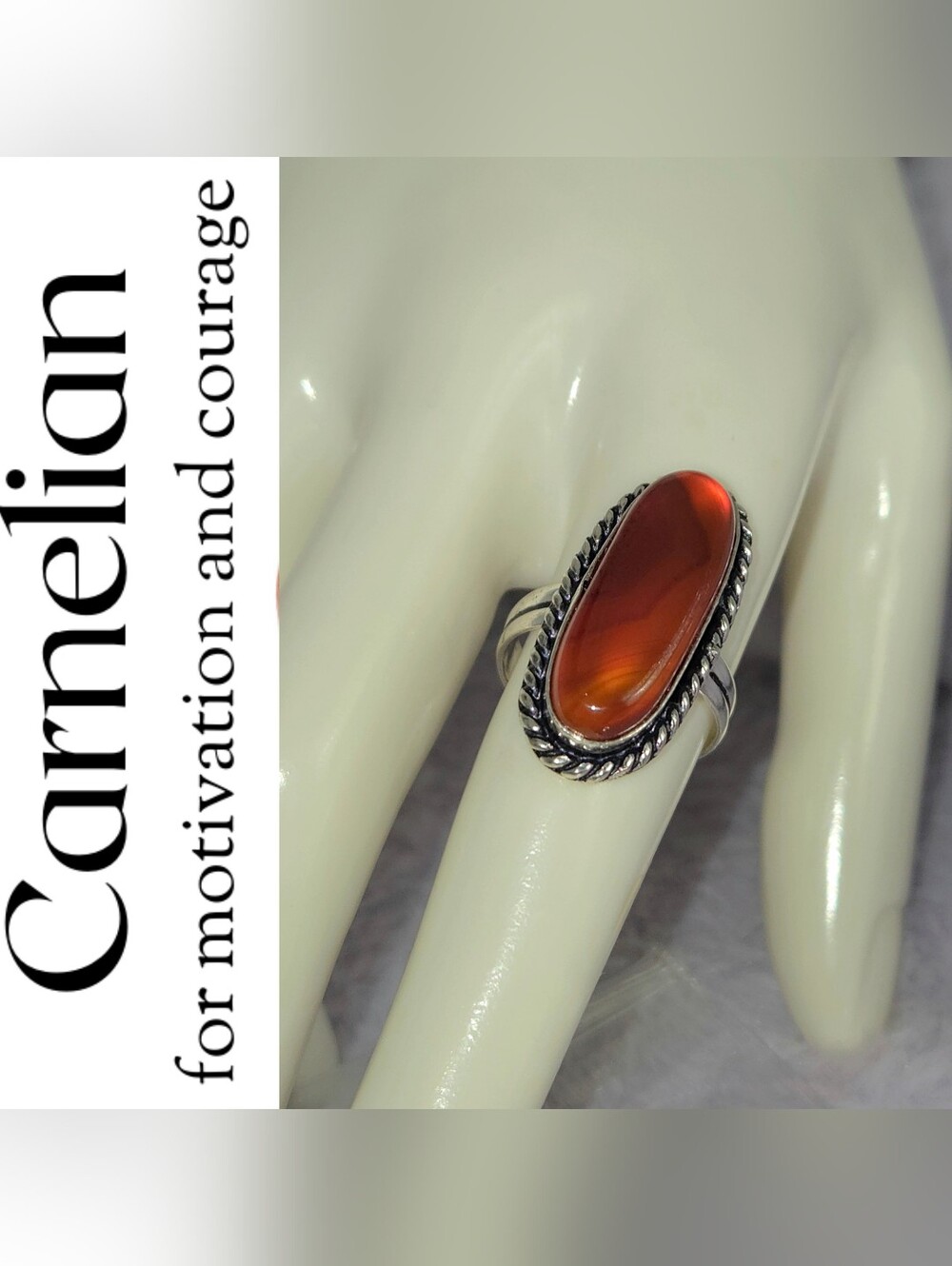 Striking Carnelian Gemstone Chunky Handmade Halo Ring